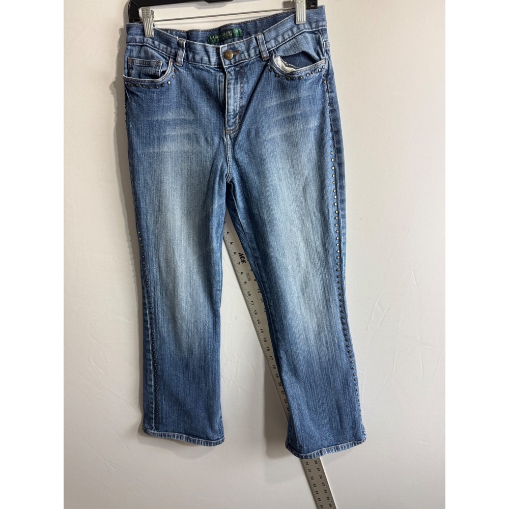 Lauren Ralph Lauren Petite Studded Cropped Jeans Blue Medium Wash 10P Western